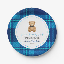 Classic Preppy Blue Kariert Teddy Bear Baby Dusche Pappteller