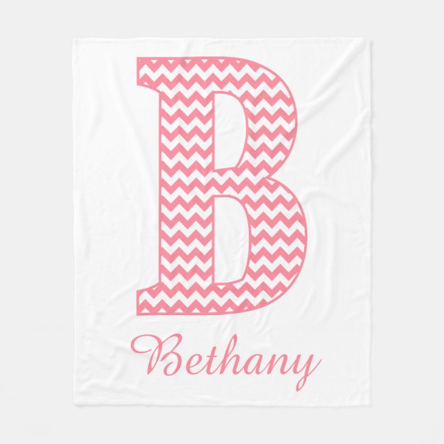 Classic Preppy Pink Zickzack Letter B Monogram Bab Fleecedecke (Vorderseite)
