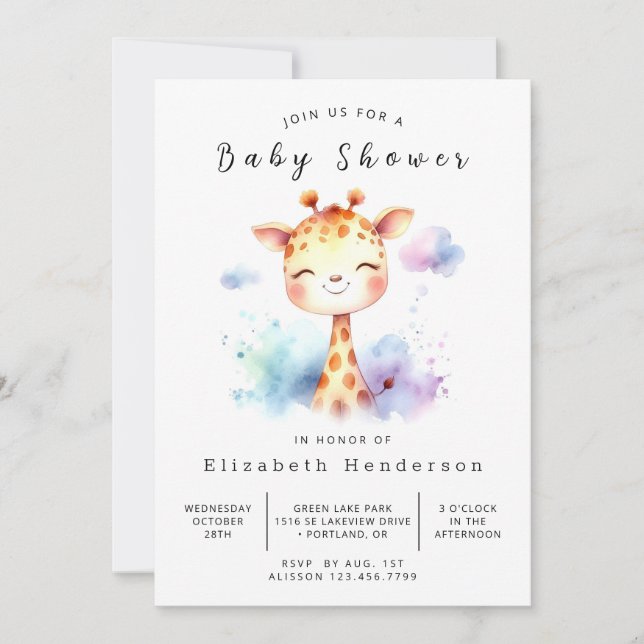 Classic Printable Giraffe Baby Dusche Einladung (Vorderseite)