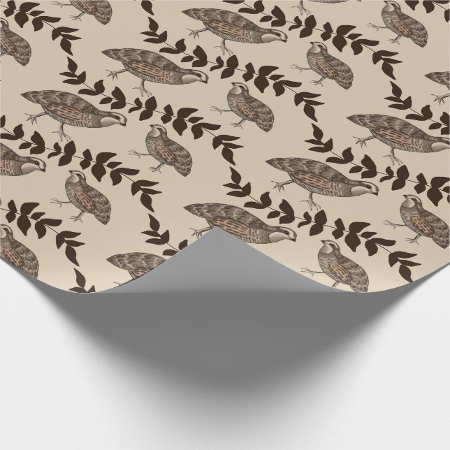 Classic Quail auf Beige Geschenkpapier (Ecke)