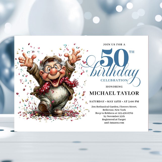 Classic Quirky Man 50th Birthday Whimsical Humor  Einladung (Classic Quirky Man 50th Birthday Whimsical Humor Invitation

)