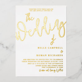 Classic Real Gold Calligraphy Wedding Folieneinladung