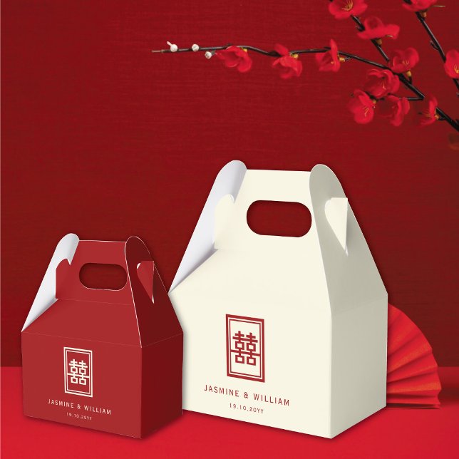 Classic Rectangle Double Happiness Chinese Wedding Geschenkschachtel (Ivory/Red Classic Rectangle Double Happiness Chinese Wedding Party Favor Boxes @ fatfatin_red_knot)