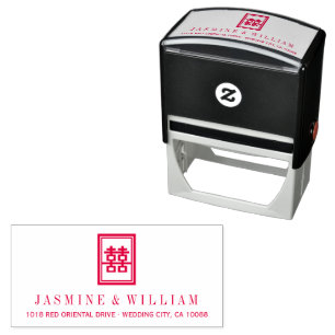 Classic Rectangle Double Happiness Chinese Wedding Permastempel