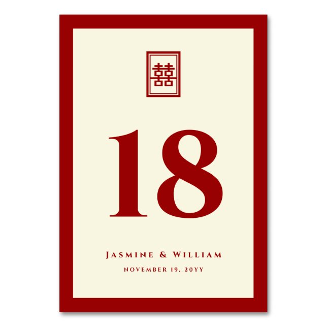 Classic Rectangle Double Happiness Chinese Wedding Tischnummer (Vorderseite)