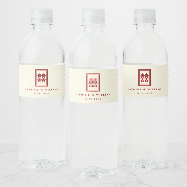 Classic Rectangle Double Happiness Chinese Wedding Wasserflaschenetikett (Flaschen)