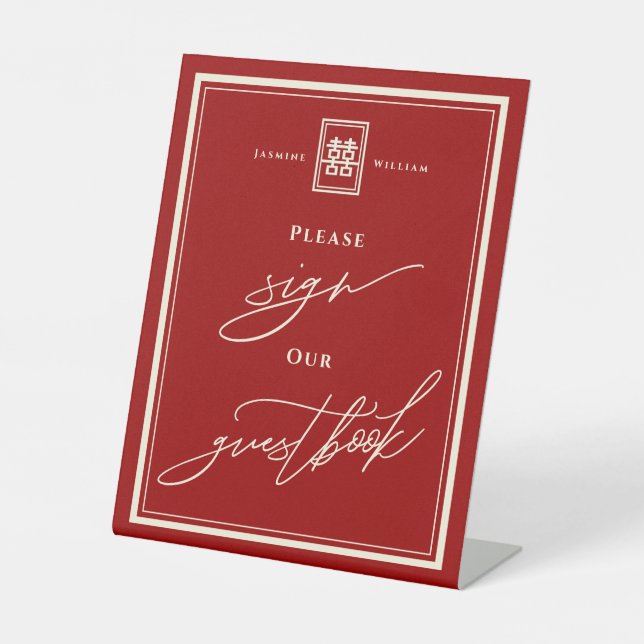 Classic Rectangle Double Happiness Sign Gästebuch Sockelschild (Vorderseite)