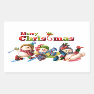 Classic Rectangle Weihnachtssticker/Schneemänner Rechteckiger Aufkleber