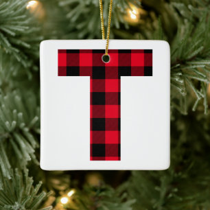 Classic Red and Black Buffalo Karo T Monogram Keramikornament