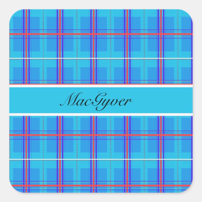 Classic Red and Blue Scottish Tartan, kundenspezif Quadratischer Aufkleber (Vorderseite)