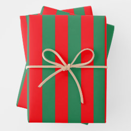 Classic Red and Green Christmas Stripes Geschenkpapier Set