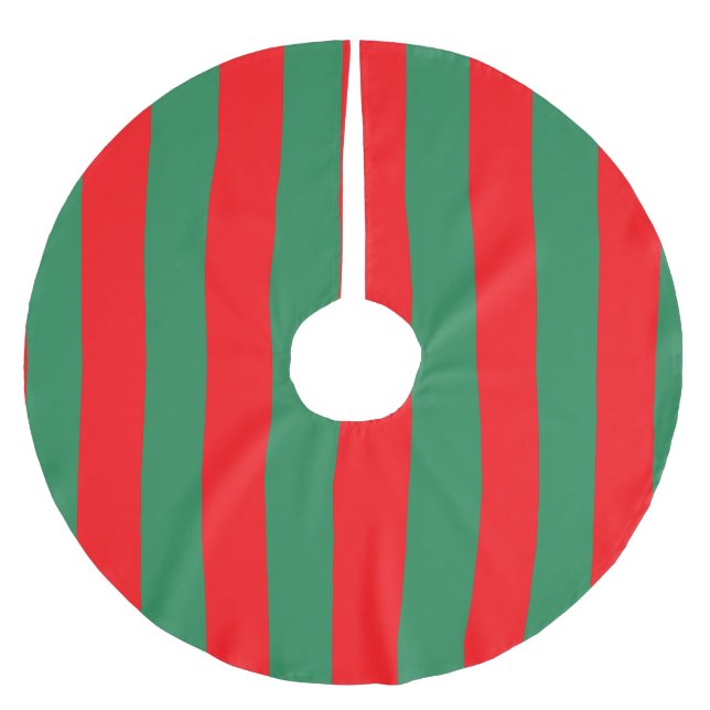 Classic Red and Green Christmas Stripes Polyester Weihnachtsbaumdecke (Vorderseite)