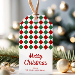 Classic Red and Green Karo Frohe Weihnachten Geschenkanhänger
