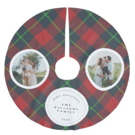 Classic Red and Green Plaid Family Photo Holiday Polyester Weihnachtsbaumdecke