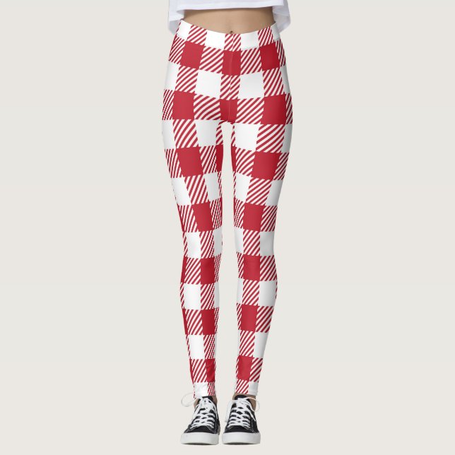Classic Red and White Gingham Checkered Pattern Leggings (Vorderseite)