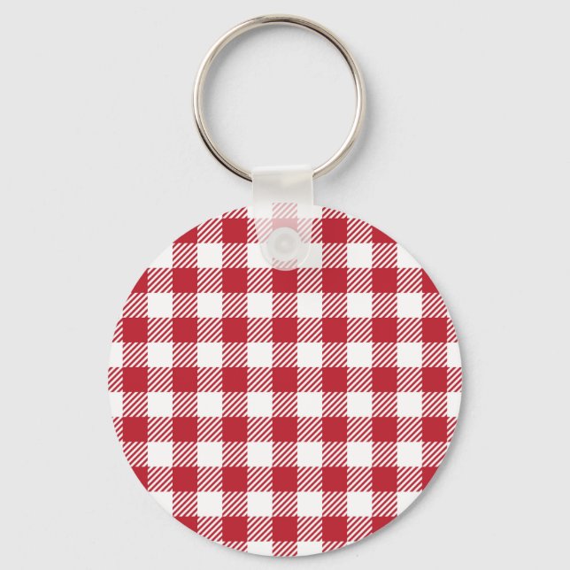 Classic Red and White Gingham Checkered Pattern Schlüsselanhänger (Vorderseite)