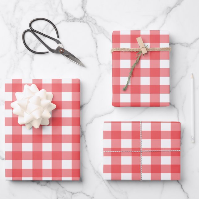 Classic Red and White Gingham Gift Geschenkpapier Set (Vorderseite)