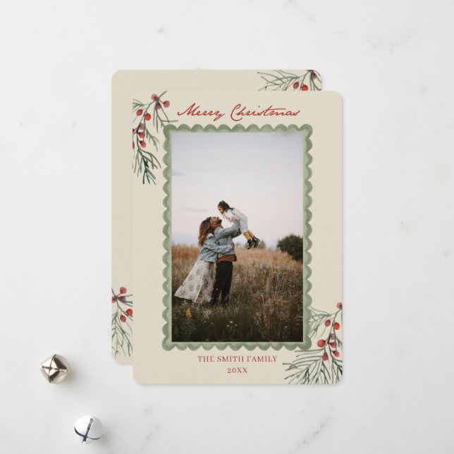 Classic Red Berry Christmas Feiertagskarte (Vorderseite/Rückseite Beispiel)