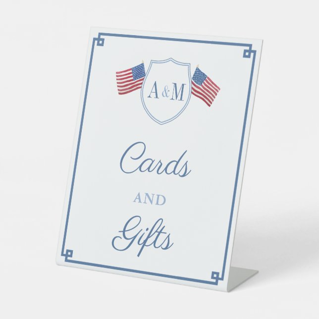 Classic Red Blue Monogram Wedding Cards and Gifts Sockelschild (Vorderseite)