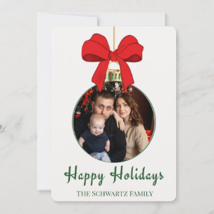 Classic Red Bow Ornament Foto Holiday Card Feiertagskarte