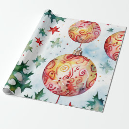 Classic Red Christmas Ball Design Geschenkpapier