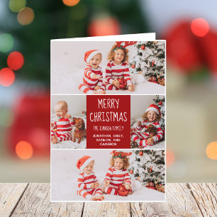 Classic Red Christmas Family Foto Collage geklappt Feiertagskarte