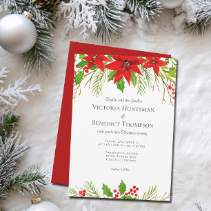 Classic Red Christmas Poinsettia Floral Wedding Einladung