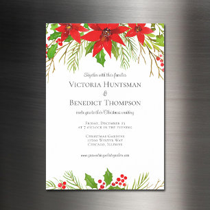 Classic Red Christmas Poinsettia Floral Wedding Magneteinladung