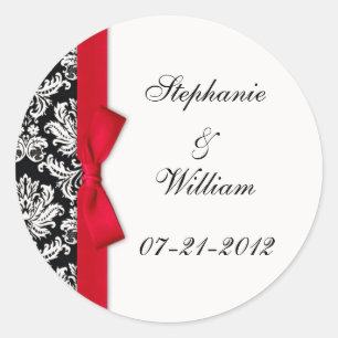 Classic Red Damask Wedding Label Runder Aufkleber