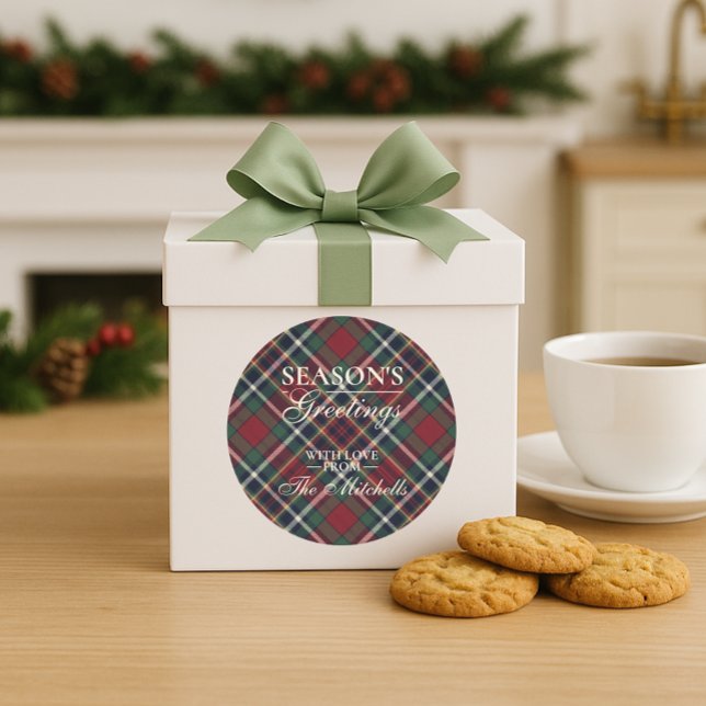 Classic Red Dark Blue Green Plaid Pattern Runder Aufkleber (Von Creator hochgeladen)