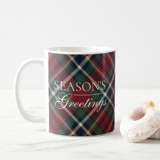 Classic Red Dark Blue Green Plaid Pattern Two-Tone Kaffeetasse (Mit Donut)