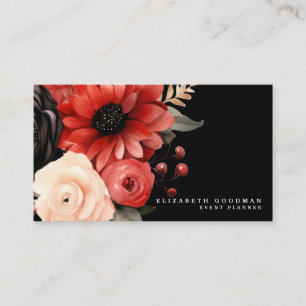 Classic Red Floral Black Business Cards Visitenkarte