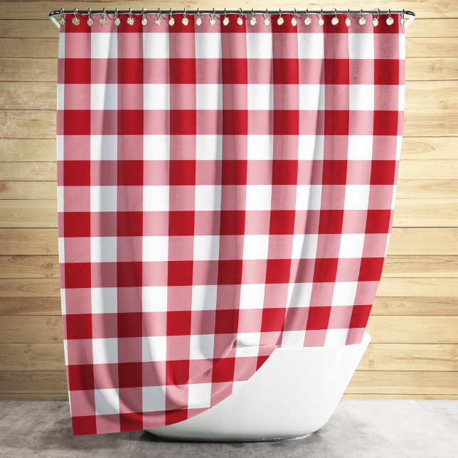 Classic Red Gingham Kariert Duschvorhang (Red And White Checkered Gingham Pattern Design Shower Curtain)