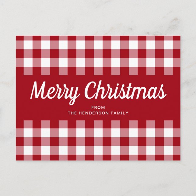 Classic Red Gingham Kariert Weihnachten Postkarte (Vorderseite)