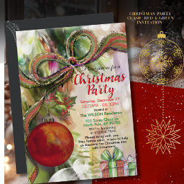 Classic Red Green Bow Watercolor Christmas Party Einladung