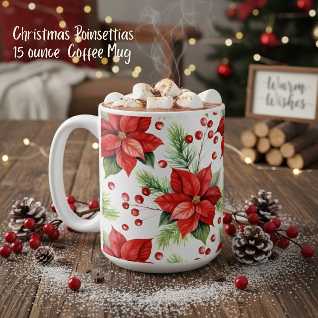 Classic Red & Green Christmas Poinsettias Holiday Kaffeetasse (Classic Red & Green Christmas Poinsettias Holiday 15 ounce  Coffee Mug)