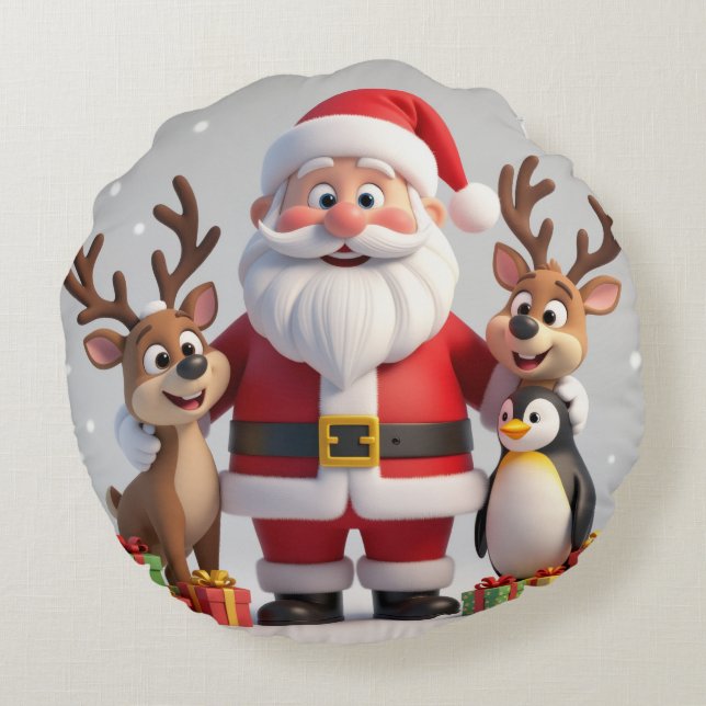 Classic Red & Green Christmas Round Pillow Rundes Kissen (Rückseite)