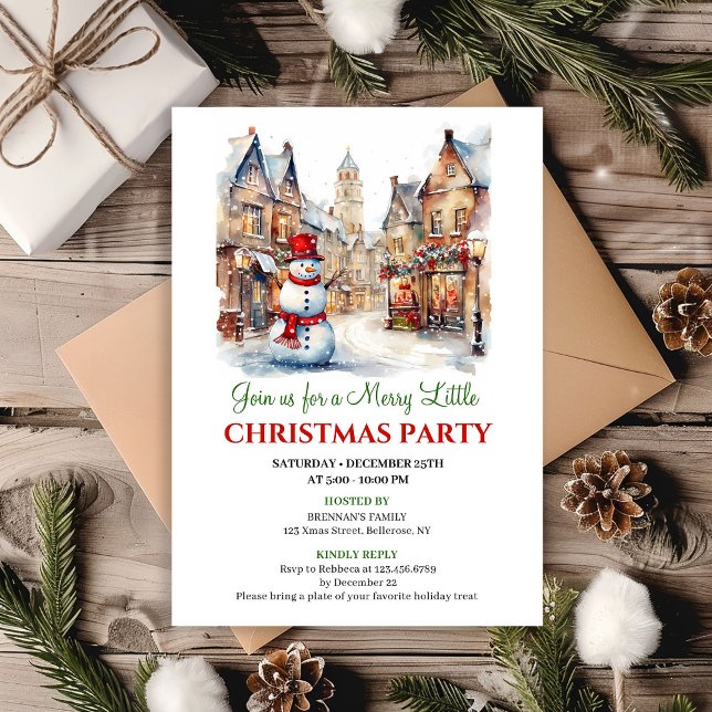 Classic red green Christmas scene party card Einladung (Classic red green Christmas scene party card)