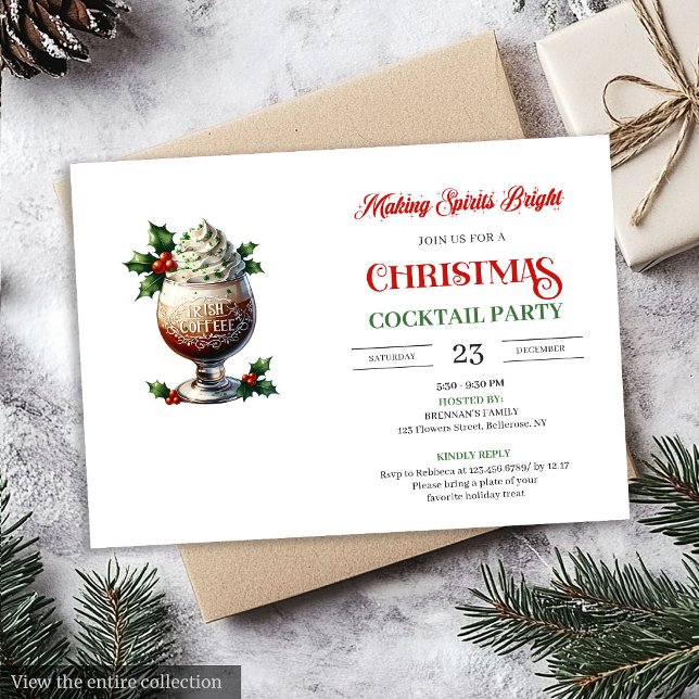 Classic Red Green Festive Cocktails Party Invites Einladung (Classic Red Green Festive Cocktails Party Invitation)
