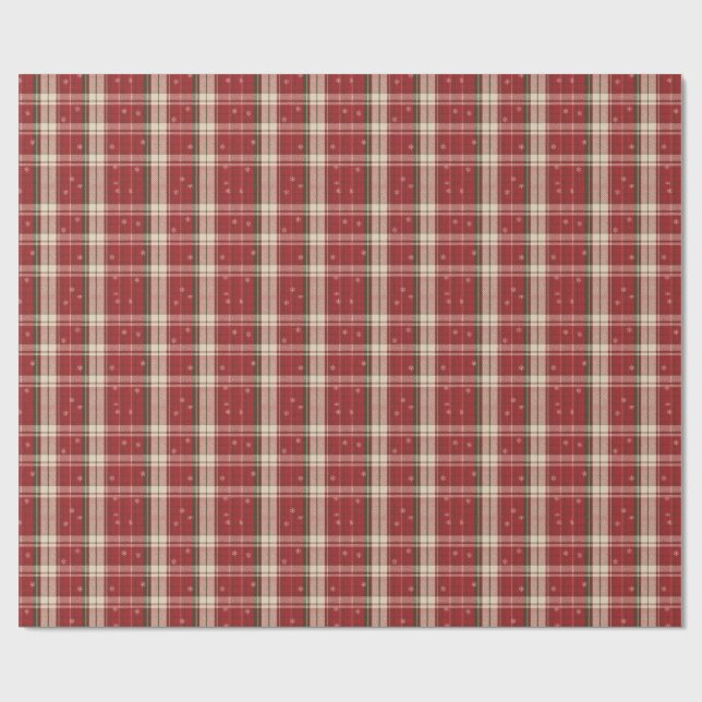 Classic Red & Green Holiday Tartan Snowflakes Geschenkpapier (Flach)