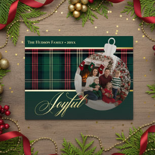 Classic Red Green Kariert Joyful Bulb Foto Folien Feiertagspostkarte