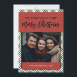 Classic Red Green Kariert One Foto Feiertagskarte<br><div class="desc">Mit einem klassischen karierten und roten Design und Drehbuch-Schriftart sind diese Foto Weihnachtskarten immer im Stil!</div>