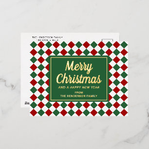 Classic Red Green Karo Frohe Weihnachten Gold Folien Feiertagspostkarte