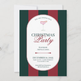 Classic red green stripe Christmas Invitation Einladung
