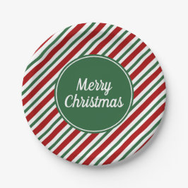 Classic Red Green Stripes Frohe Weihnachten Pappteller