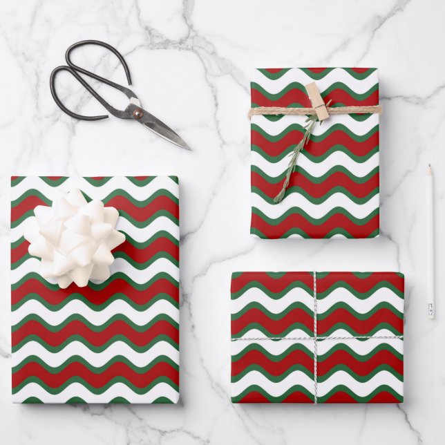 Classic Red Green Stripes Weihnachten Geschenkpapier Set (Vorderseite)