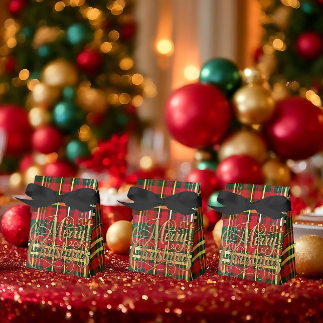 Classic Red & Green Tartan “Merry Christmas” Favor Geschenkschachtel (Adorable Festive Classic Plaid "Merry Christmas" Favor Boxes )