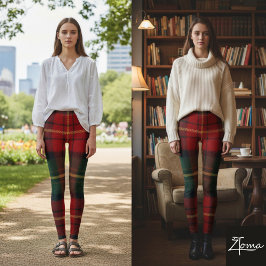 Classic Red Green Yellow Tartan Plaid Leggings