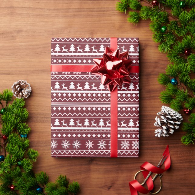Classic Red Holiday Christmas Sweater Pattern Geschenkpapier (Feiertagsgeschenk)