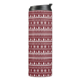 Classic Red Holiday Christmas Sweater Pattern Thermosbecher